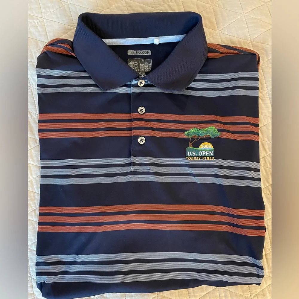 Adidas 2008 U.S. OPEN TORREY PINES Logo Horizontal Striped Golf‎ Shirt Size L